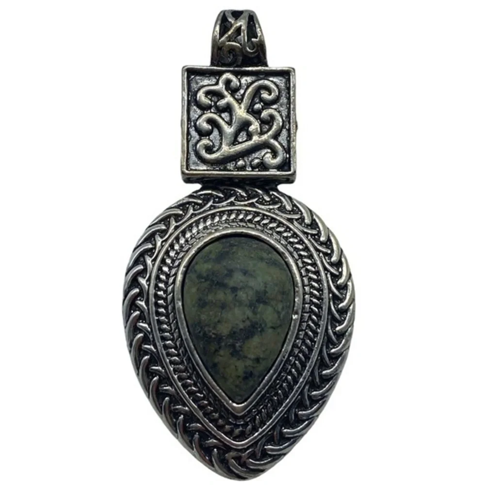 African Turquoise Gemstone Sterling Silver 925 Pendant 2.75in
